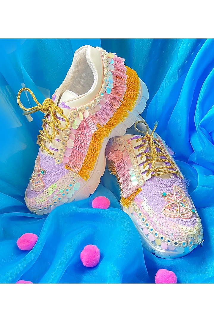 Multi-Colored Synthetic Leather Embellished Sneakers by Chal Jooti