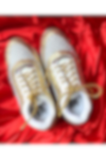 Gold Synthetic Leather Sneakers by Chal Jooti