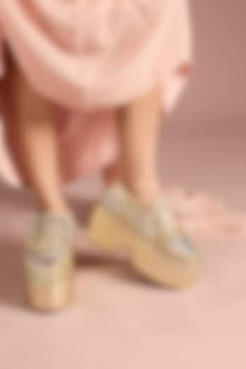 Gold Vegan Leather Sequins Stone & Mirror Work Sneakers by Chal Jooti at Pernia's Pop Up Shop