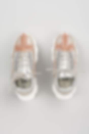 Silver Vegan Leather Sequins & Mirror Work Sneakers by Chal Jooti at Pernia's Pop Up Shop