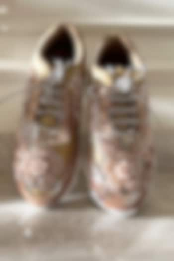 Gold Vegan Leather & Airmix Pearl Embellished Sneakers by Chal Jooti at Pernia's Pop Up Shop