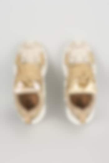 Silver Vegan Leather Pearl Beads Embroidered Sneakers by Chal Jooti at Pernia's Pop Up Shop