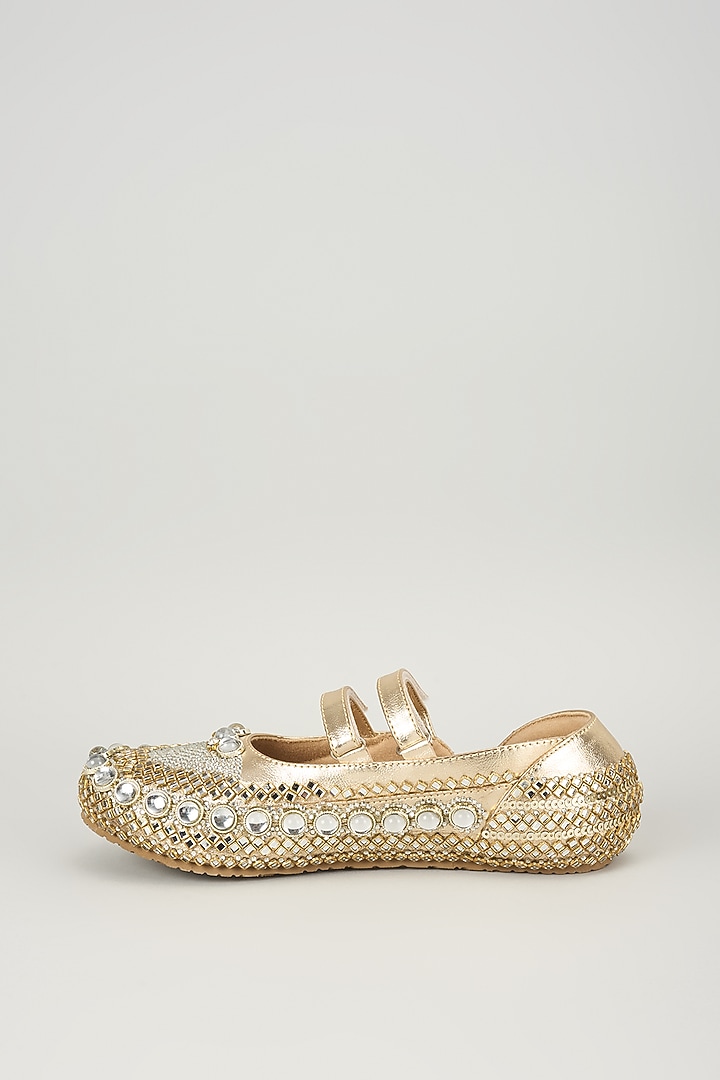Gold Vegan Leather Embroidered Juttis by Chal Jooti at Pernia's Pop Up Shop