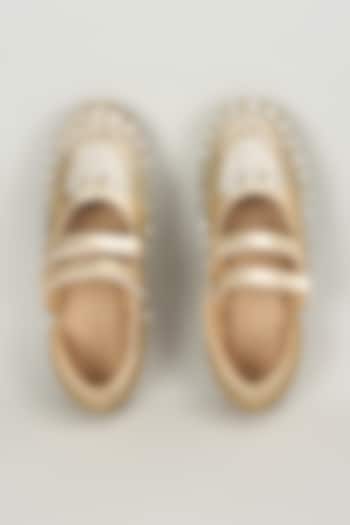 Gold Vegan Leather Embroidered Juttis by Chal Jooti at Pernia's Pop Up Shop