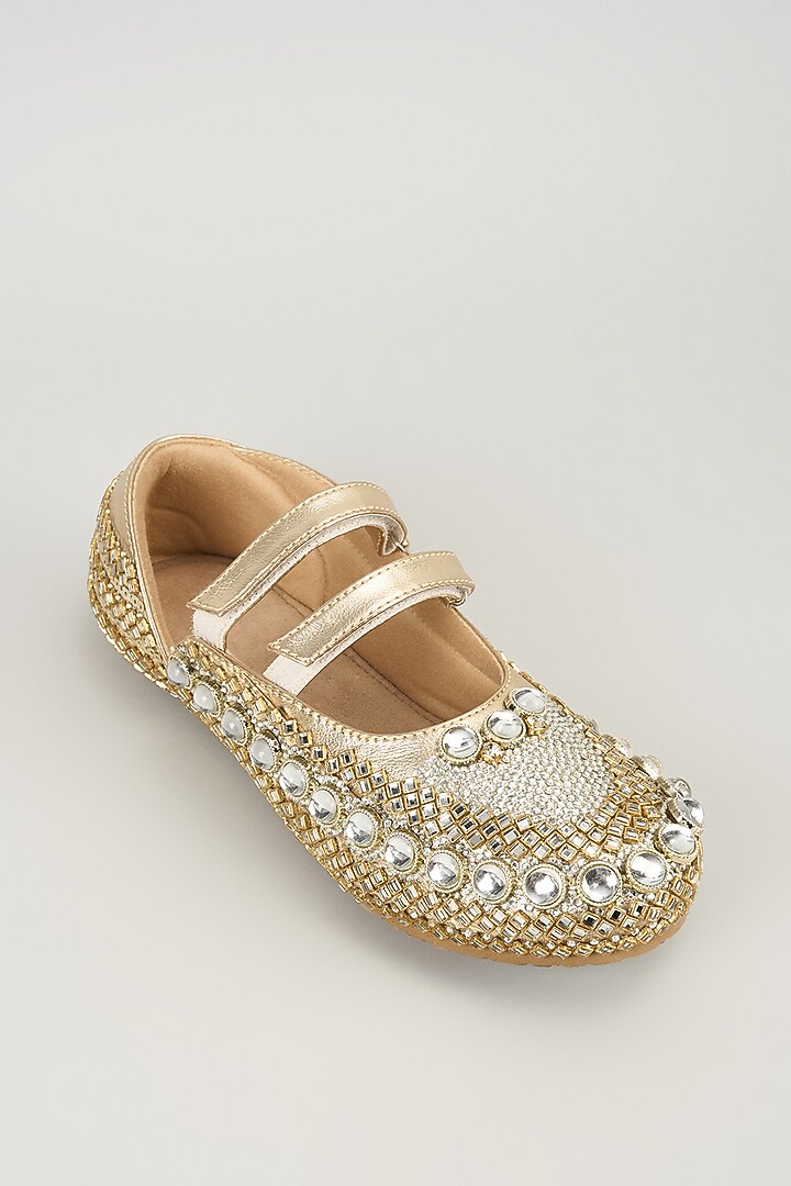 Gold Vegan Leather Embroidered Juttis by Chal Jooti at Pernia's Pop Up Shop
