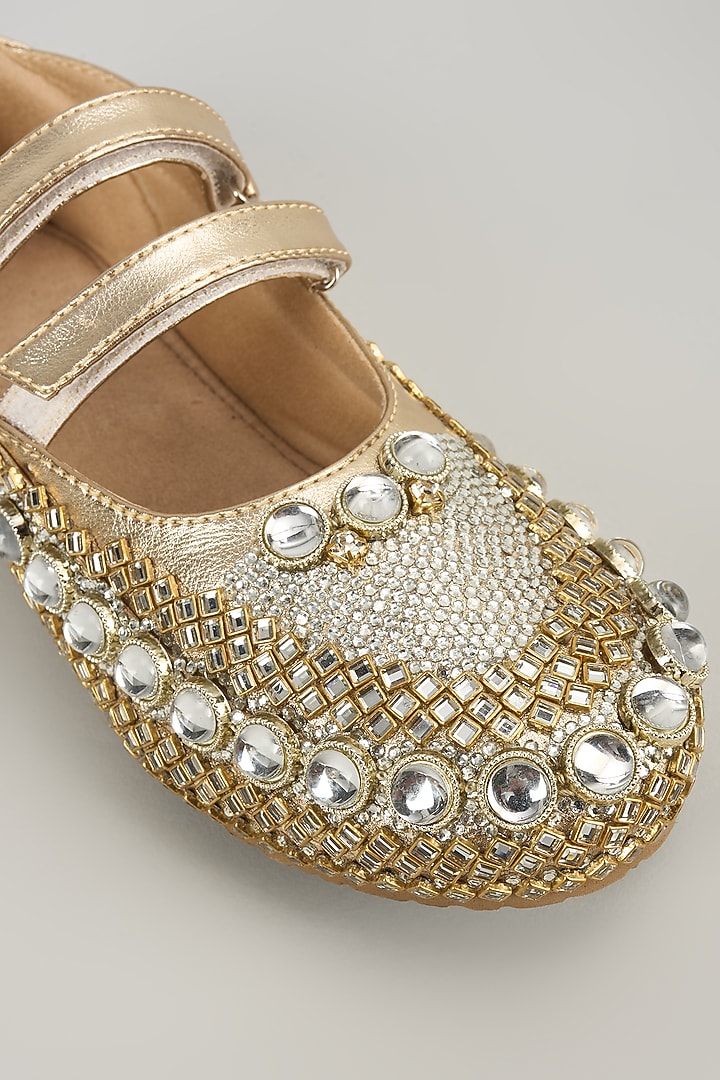 Gold Vegan Leather Embroidered Juttis by Chal Jooti at Pernia's Pop Up Shop