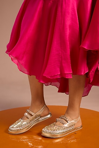 Gold Vegan Leather Shoes by Chal Jooti