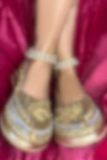 Gold & Silver Vegan Leather Embroidered Shoes by Chal Jooti at Pernia's Pop Up Shop