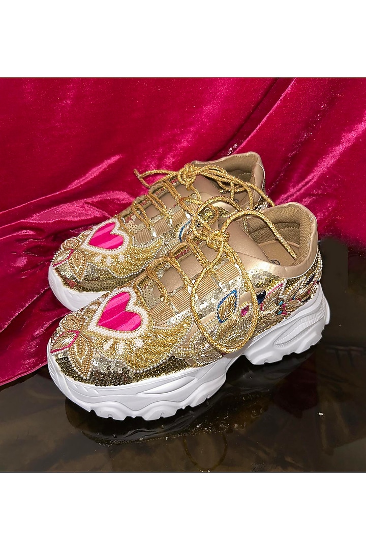 Multi-Colored Vegan Leather Embroidered Sneakers by Chal Jooti at Pernia's Pop Up Shop