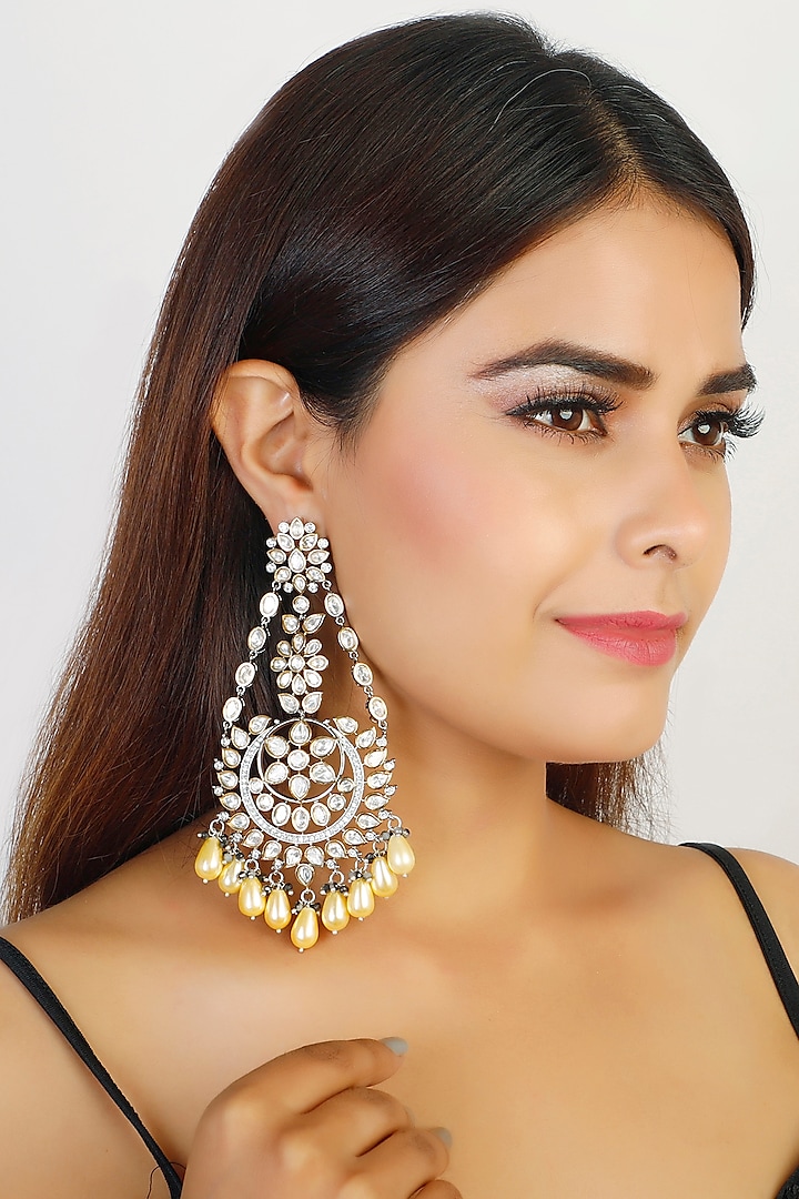 Gold Finish Metallic Earrings by Chhavi'S Jewels