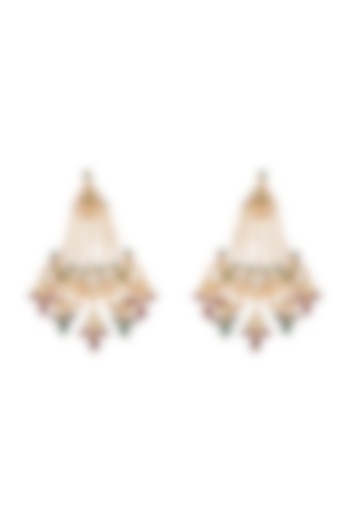 Gold Finish Earrings With Maroon Drops by Chhavi'S Jewels