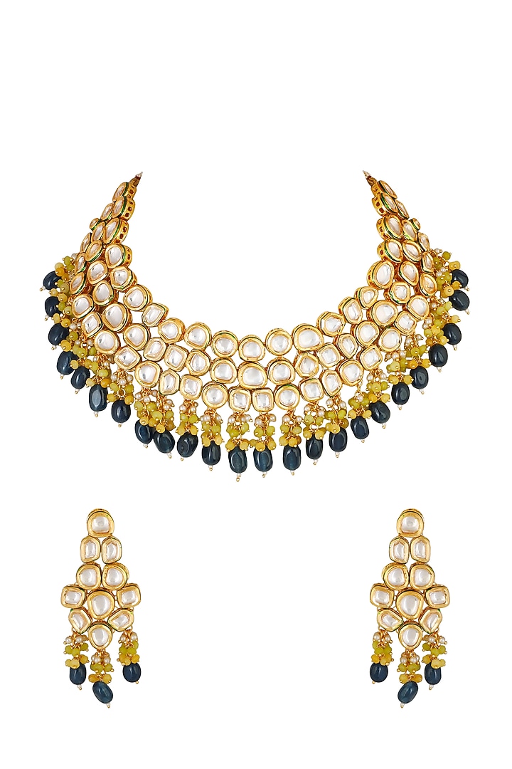 Gold Finish Kundan Necklace Set by Chhavi'S Jewels at Pernia's Pop Up Shop