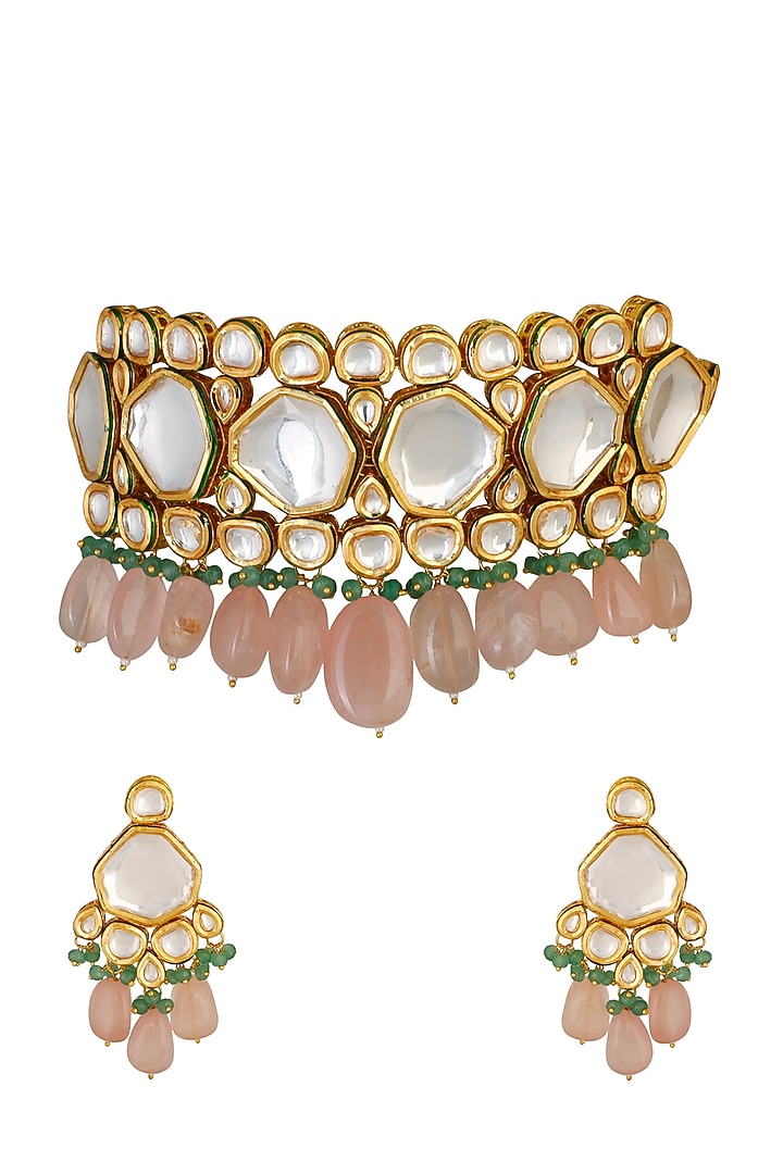 Gold Finish Choker Necklace Set by Chhavi'S Jewels at Pernia's Pop Up Shop