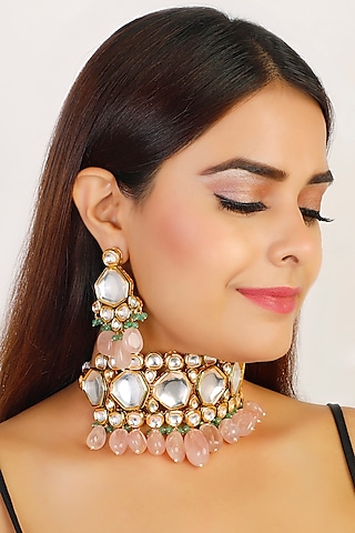 Gold Finish Choker Necklace Set by Chhavi'S Jewels