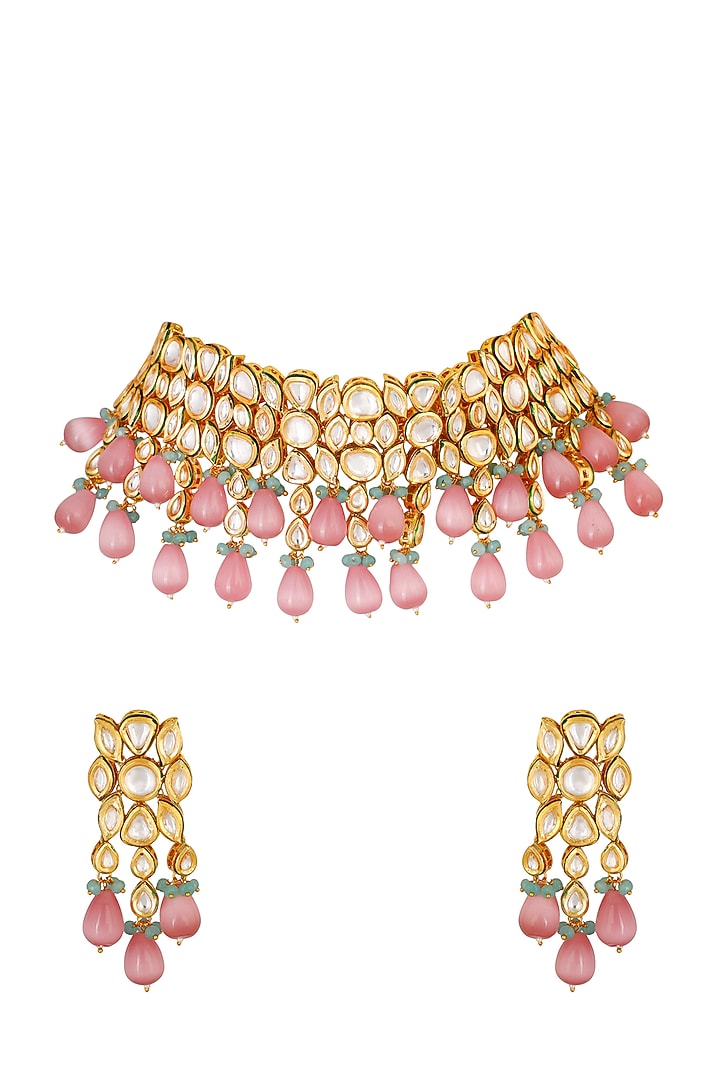 Gold Finish Choker Necklace Set by Chhavi'S Jewels at Pernia's Pop Up Shop
