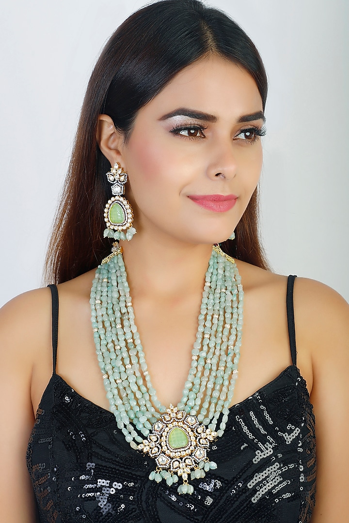 Gold Finish Long Necklace Set by Chhavi'S Jewels