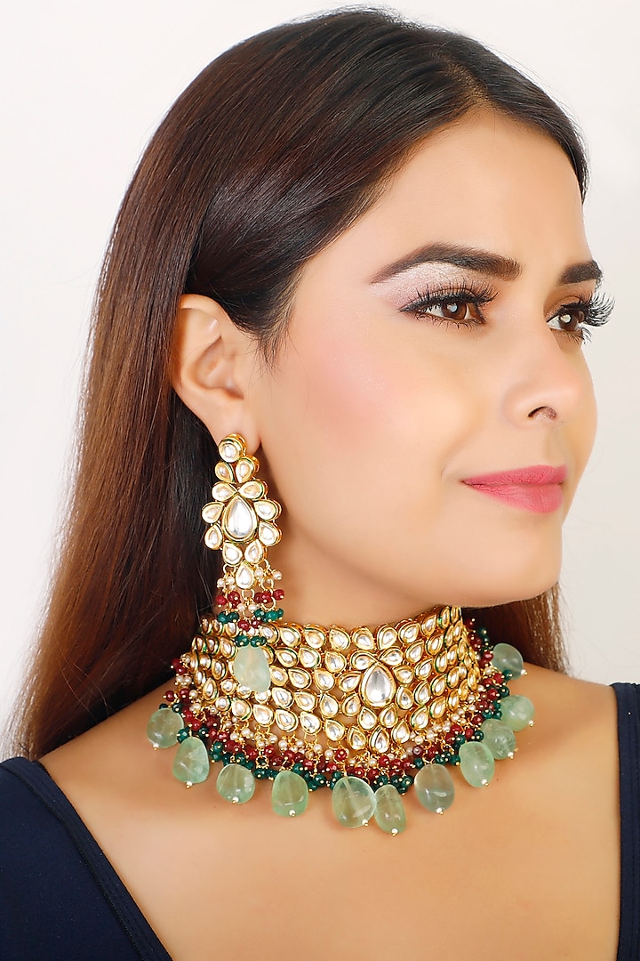 Gold Finish Ethnic Necklace Set by Chhavi'S Jewels