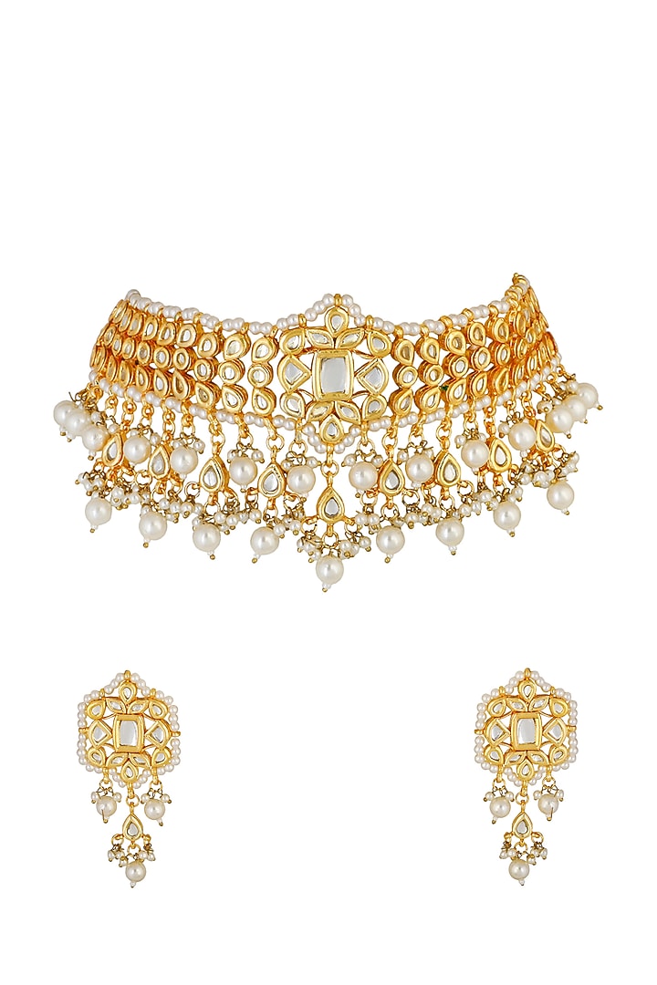 Gold Finish Ethnic Choker Necklace Set by Chhavi'S Jewels at Pernia's Pop Up Shop