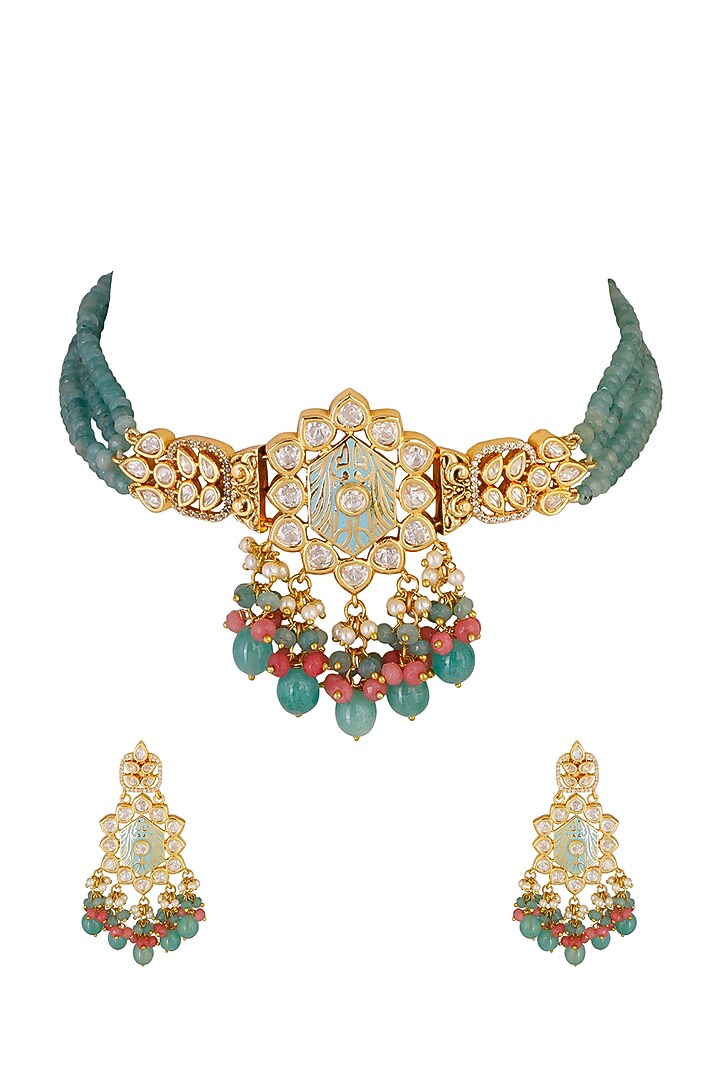 Gold Finish Choker Kundan Necklace Set by Chhavi'S Jewels at Pernia's Pop Up Shop