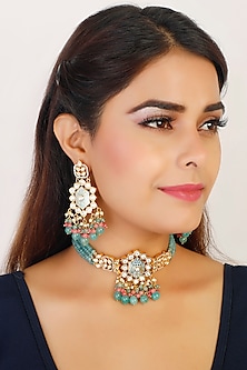 Gold Finish Choker Kundan Necklace Set by Chhavi'S Jewels-JEWELLERY ON DISCOUNT