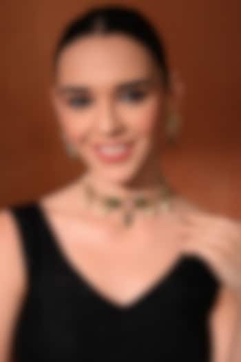 Gold Finish Multi-Colored Kundan Polki Choker Necklace Set by Chhavi'S Jewels at Pernia's Pop Up Shop