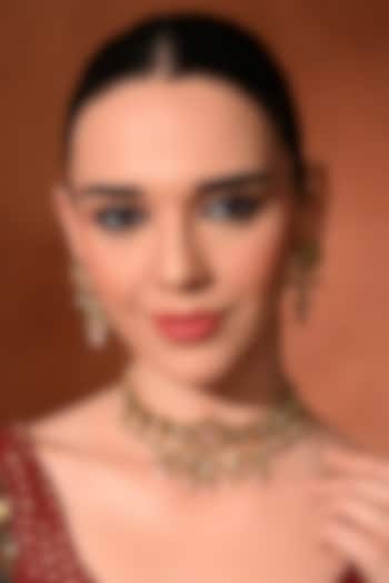 Gold Finish Pink Kundan Polki Choker Necklace Set by Chhavi'S Jewels at Pernia's Pop Up Shop