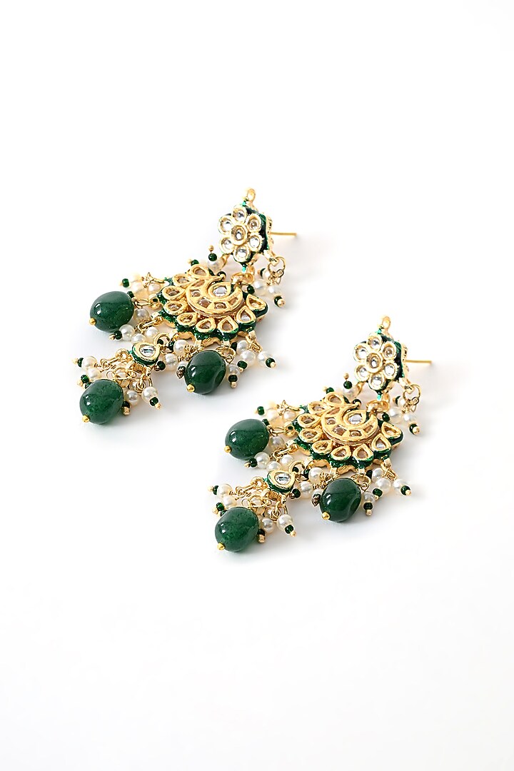 Gold Finish Green Kundan Polki Choker Necklace Set by Chhavi'S Jewels at Pernia's Pop Up Shop