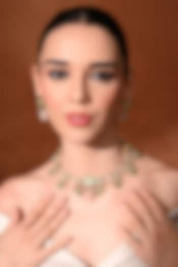 Gold Finish Multi-Colored Kundan Polki Choker Necklace Set by Chhavi'S Jewels at Pernia's Pop Up Shop