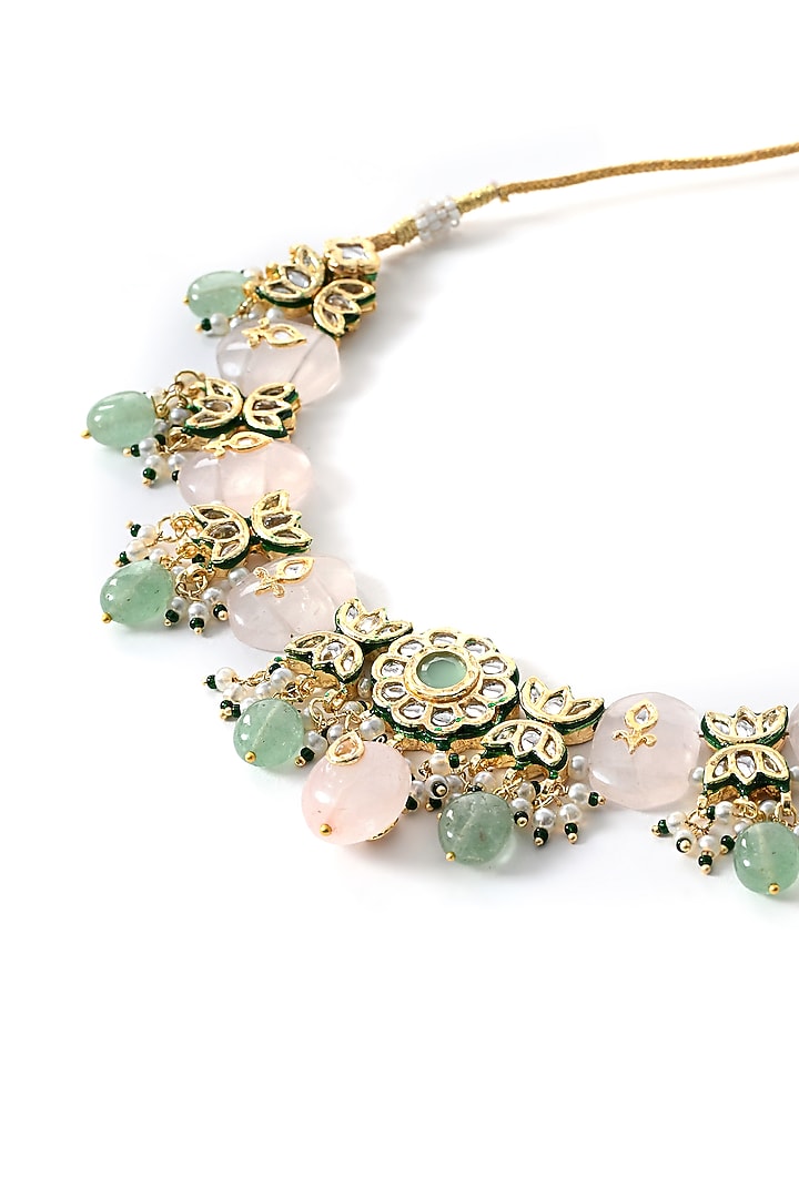 Gold Finish Multi-Colored Kundan Polki Choker Necklace Set by Chhavi'S Jewels at Pernia's Pop Up Shop