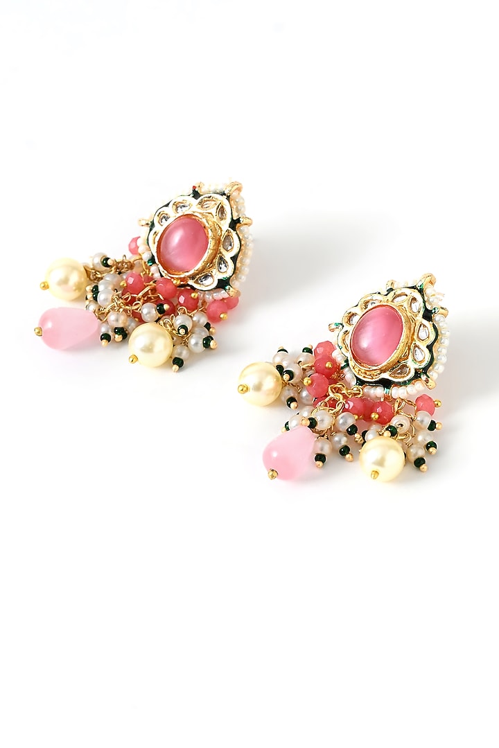 Gold Finish Pink Kundan Polki Necklace Set by Chhavi'S Jewels at Pernia's Pop Up Shop
