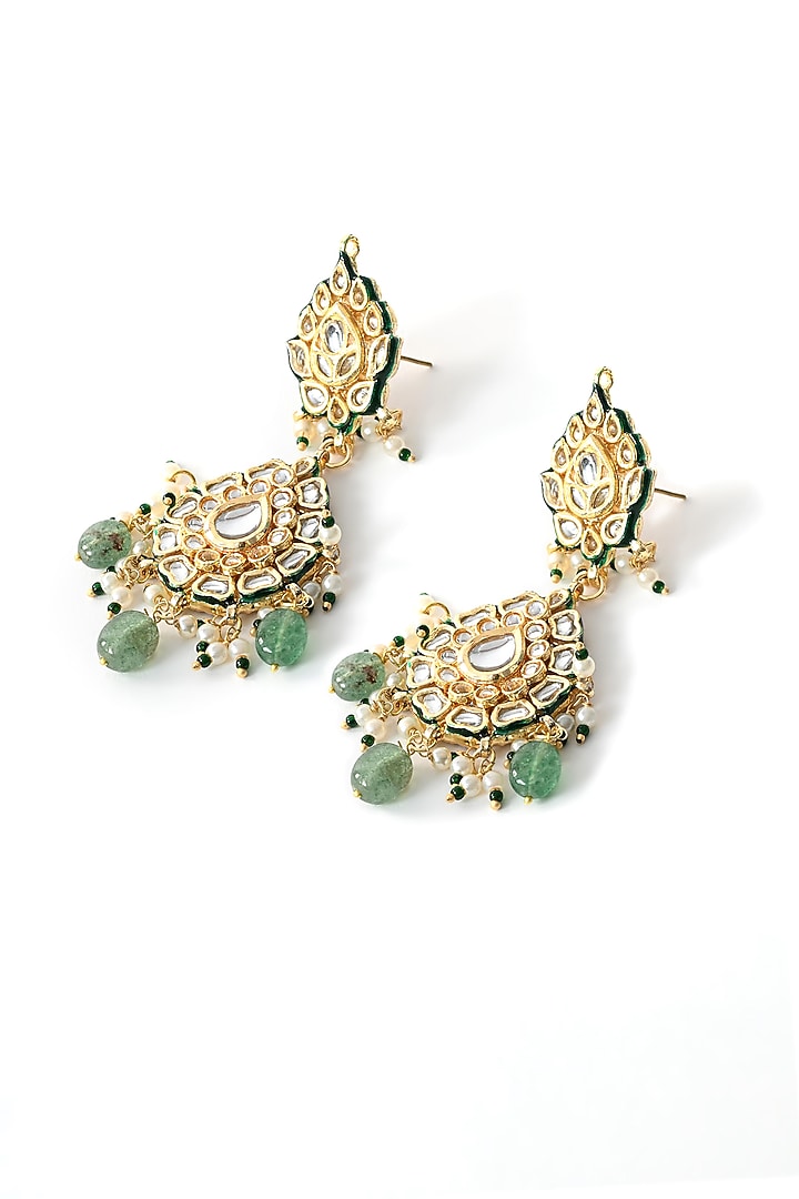 Gold Finish Green Kundan Polki Choker Necklace Set by Chhavi'S Jewels at Pernia's Pop Up Shop