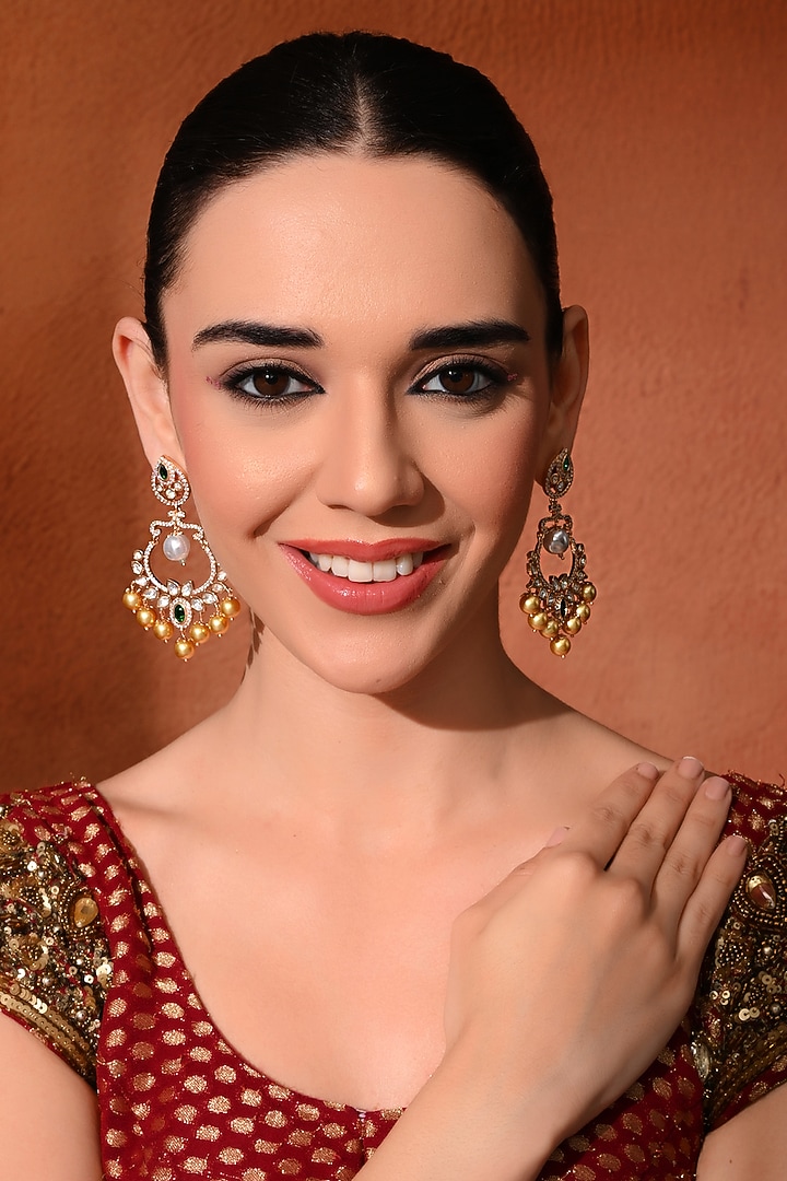 Gold Finish Green Kundan Polki Dangler Earrings by Chhavi'S Jewels at Pernia's Pop Up Shop