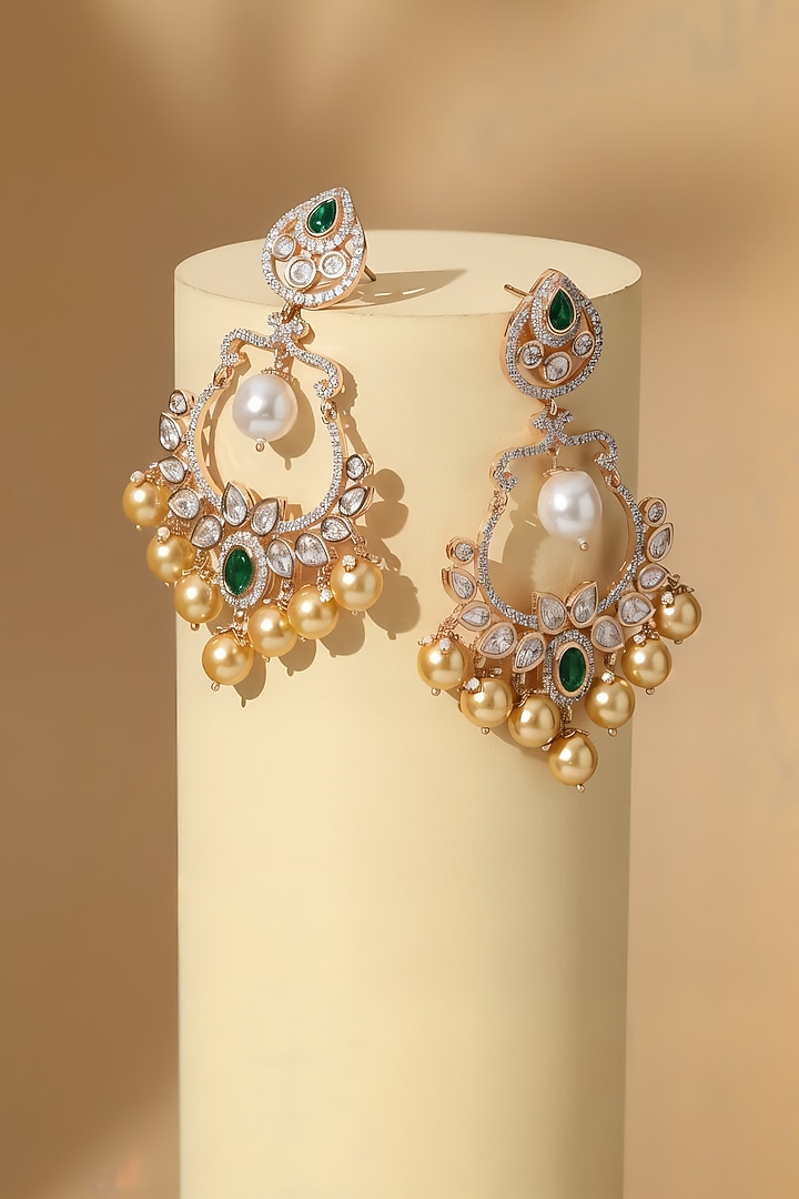 Gold Finish Green Kundan Polki Dangler Earrings by Chhavi'S Jewels at Pernia's Pop Up Shop