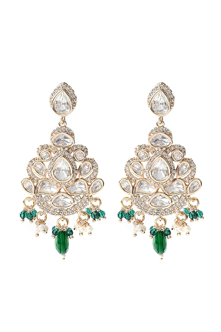 Gold Finish Green Kundan Polki Dangler Earrings by Chhavi'S Jewels at Pernia's Pop Up Shop