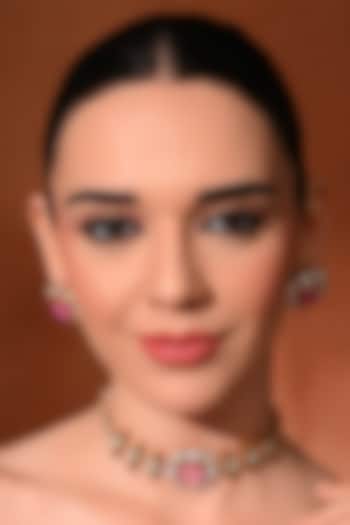 Gold Finish Multi-Colored Kundan Polki Choker Necklace Set by Chhavi'S Jewels at Pernia's Pop Up Shop