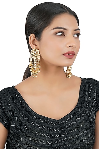 Gold Finish Kundan Polki Dangler Earrings by Chhavi'S Jewels