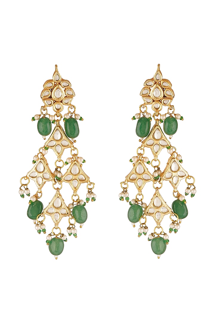 Gold Finish Kundan Dangler Earrings by Chhavi'S Jewels at Pernia's Pop Up Shop