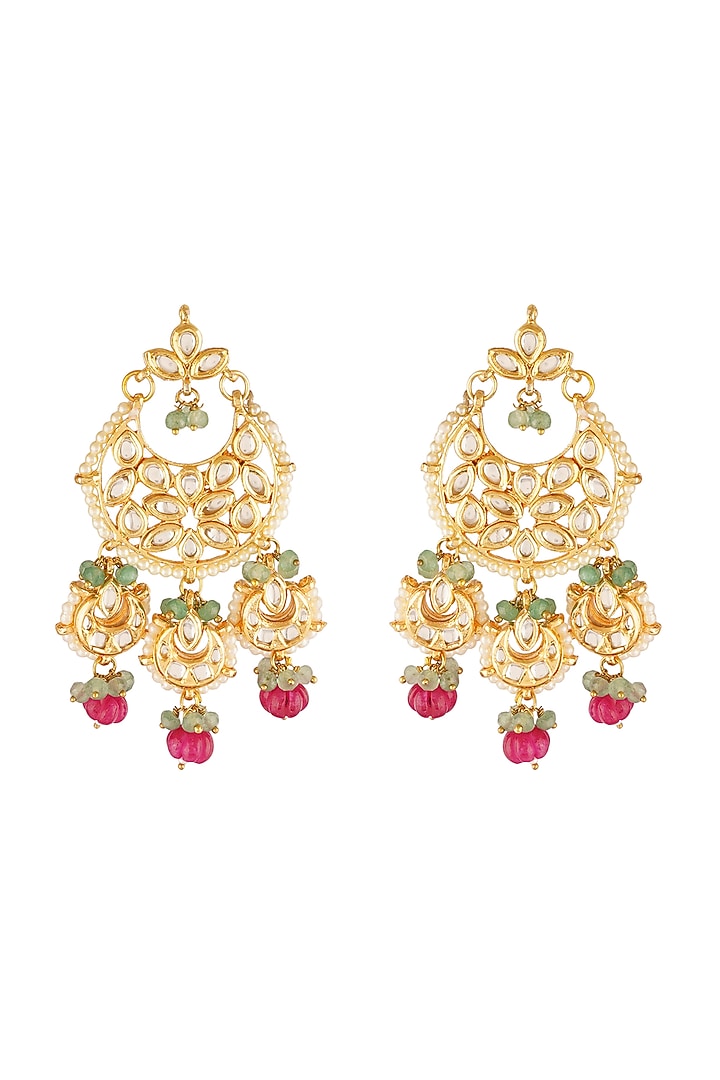 Gold Finish Kundan Chandbali Earrings by Chhavi'S Jewels at Pernia's Pop Up Shop