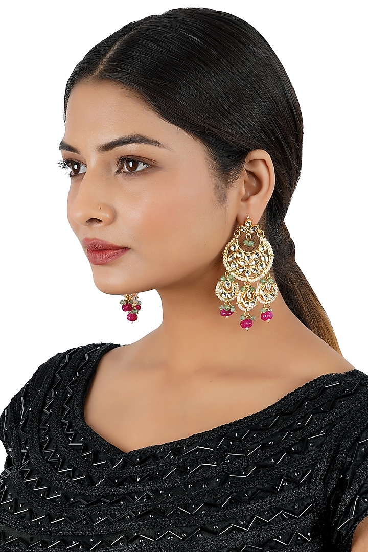 Gold Finish Kundan Chandbali Earrings by Chhavi'S Jewels at Pernia's Pop Up Shop
