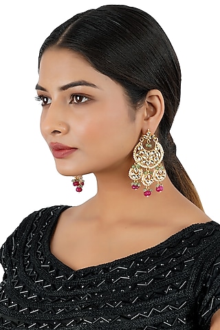 Gold Finish Kundan Chandbali Earrings by Chhavi'S Jewels