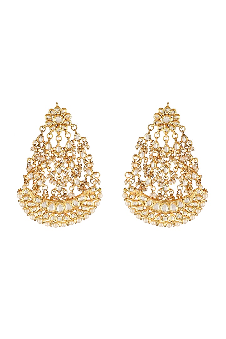 Gold Finish Dangler Earrings With Kundan Polki by Chhavi'S Jewels at Pernia's Pop Up Shop