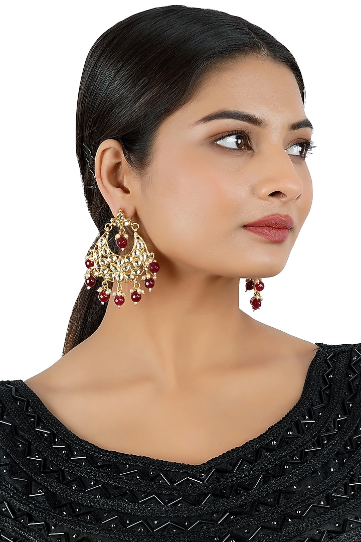 Gold Finish Kundan Polki Chandbali Earrings by Chhavi's Jewels at Pernia's Pop Up Shop