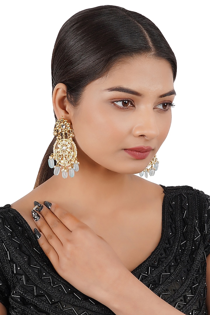 Gold Finish Kundan Chandbali Earrings by Chhavi's Jewels at Pernia's Pop Up Shop