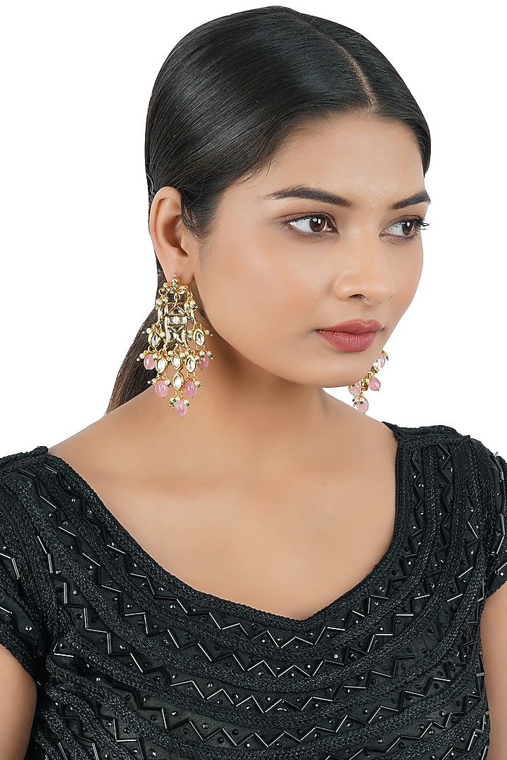 Gold Finish Kundan Polki Dangler Earrings by Chhavi's Jewels at Pernia's Pop Up Shop