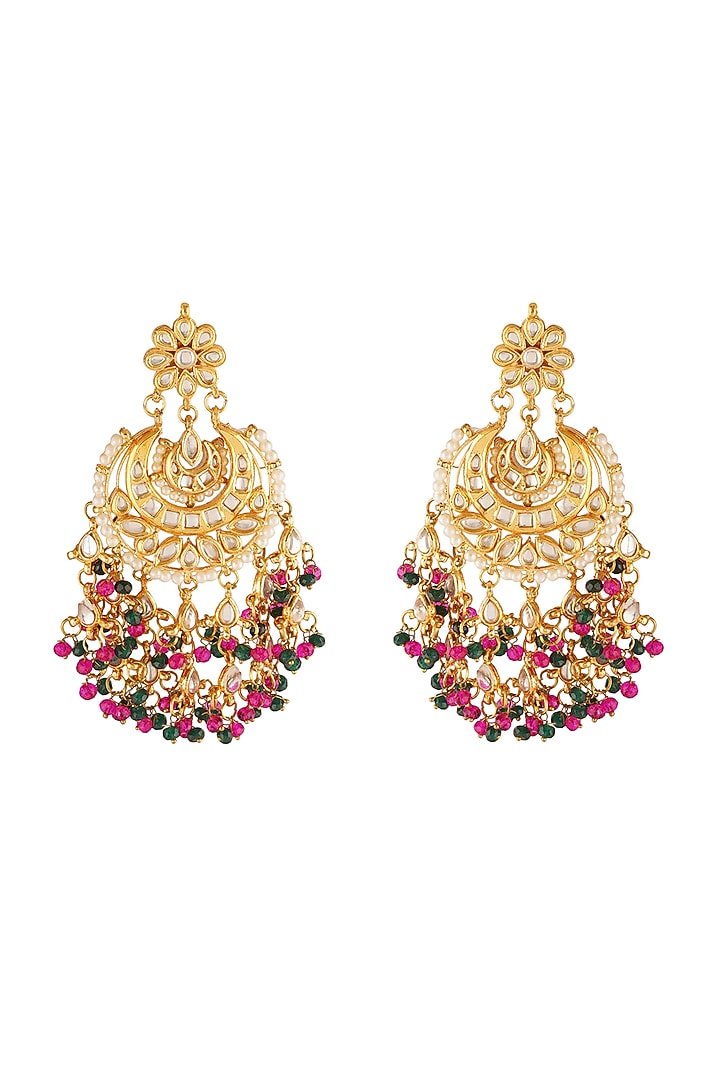 Gold Finish Chandbali Earrings With Kundan Polki by Chhavi's Jewels at Pernia's Pop Up Shop