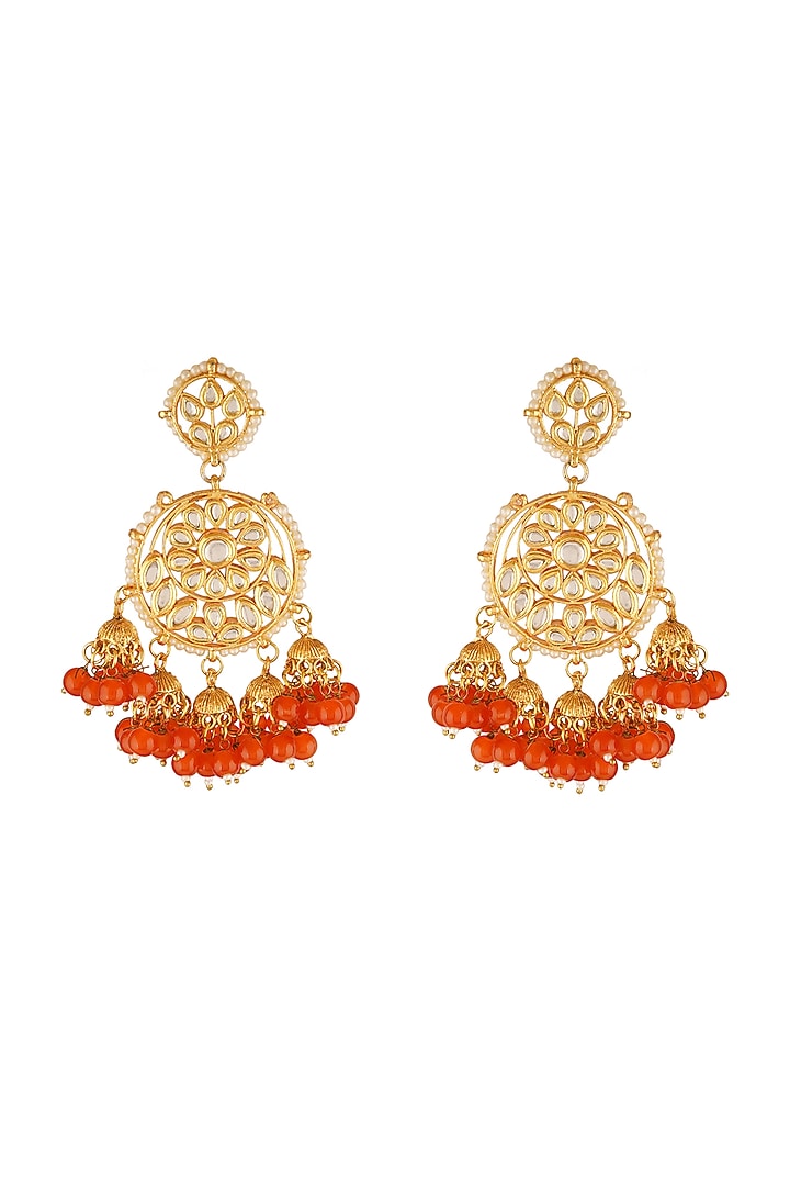 Gold Finish Chandbali Earrings With Kundan  by Chhavi's Jewels at Pernia's Pop Up Shop