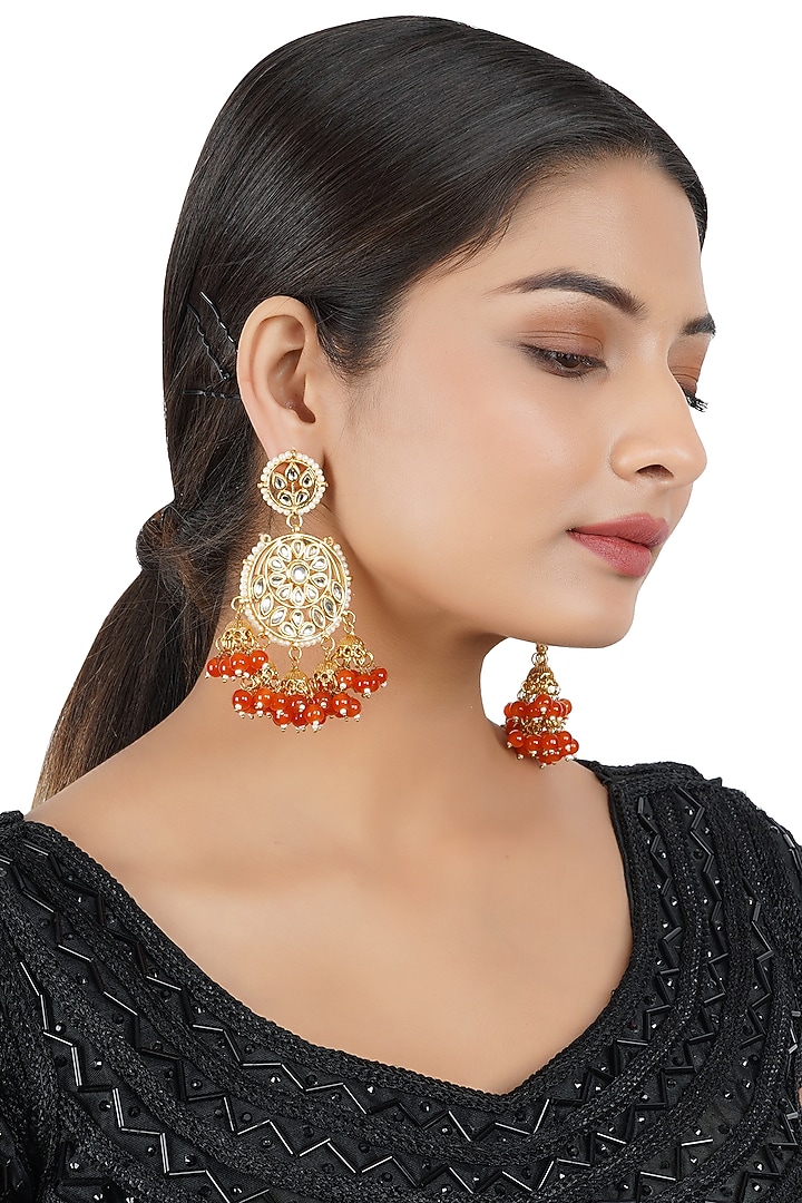 Gold Finish Chandbali Earrings With Kundan  by Chhavi's Jewels at Pernia's Pop Up Shop