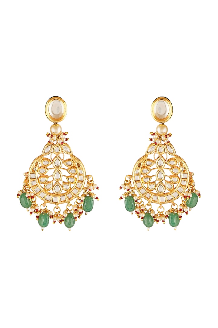 Gold Finish Kundan Chandbali Earrings In Mixed Metal by Chhavi's Jewels at Pernia's Pop Up Shop