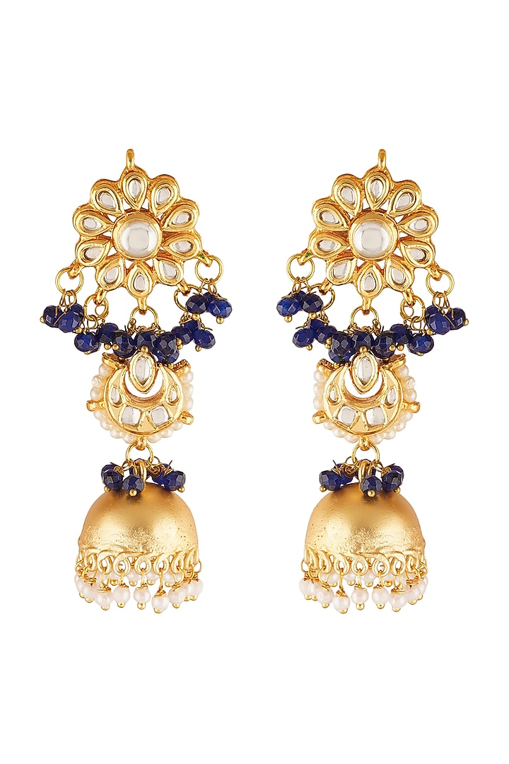 Gold Finish Mixed Metal Kundan Polki Dangler Earrings  by Chhavi's Jewels at Pernia's Pop Up Shop