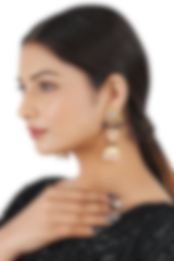 Gold Finish Mixed Metal Kundan Polki Dangler Earrings  by Chhavi's Jewels at Pernia's Pop Up Shop